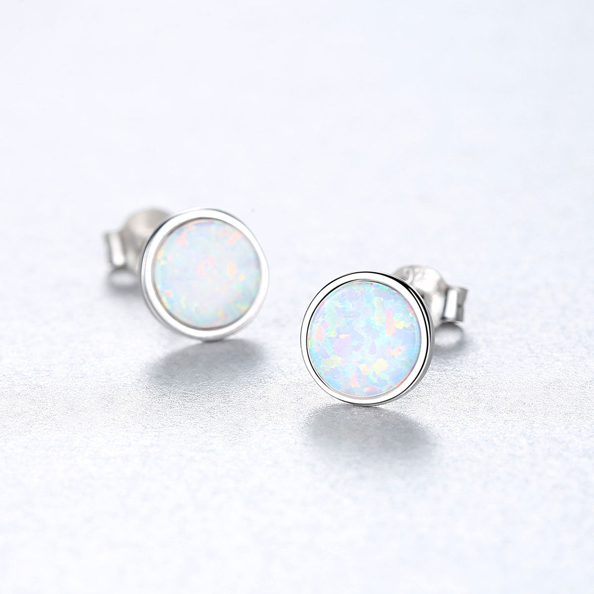 Gemestonely-Chic 925 Silver Round Simulated Opal Stud Earrings - Trendy Inspired Minimalist Ear Jewelry