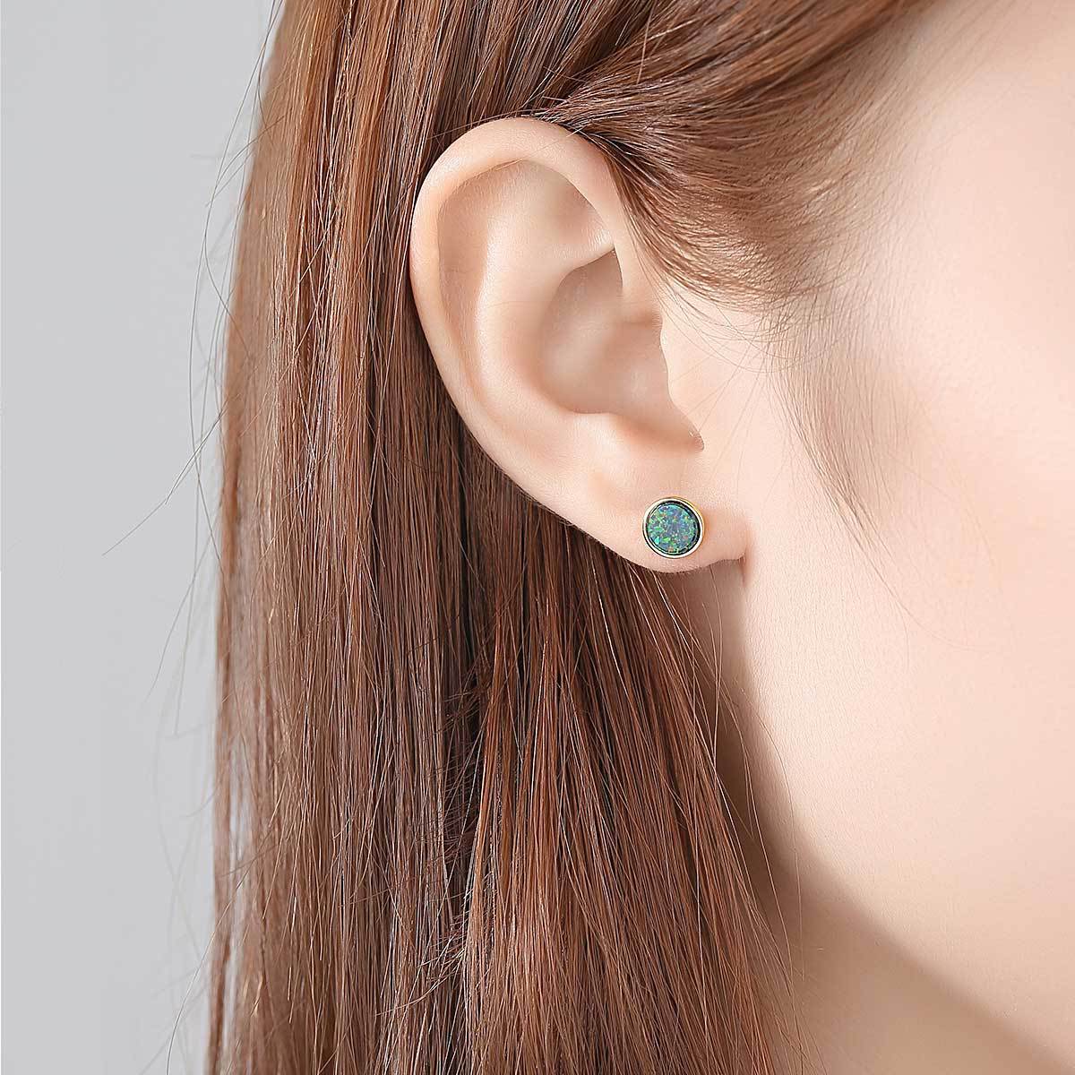 Gemestonely-Chic 925 Silver Round Simulated Opal Stud Earrings - Trendy Inspired Minimalist Ear Jewelry