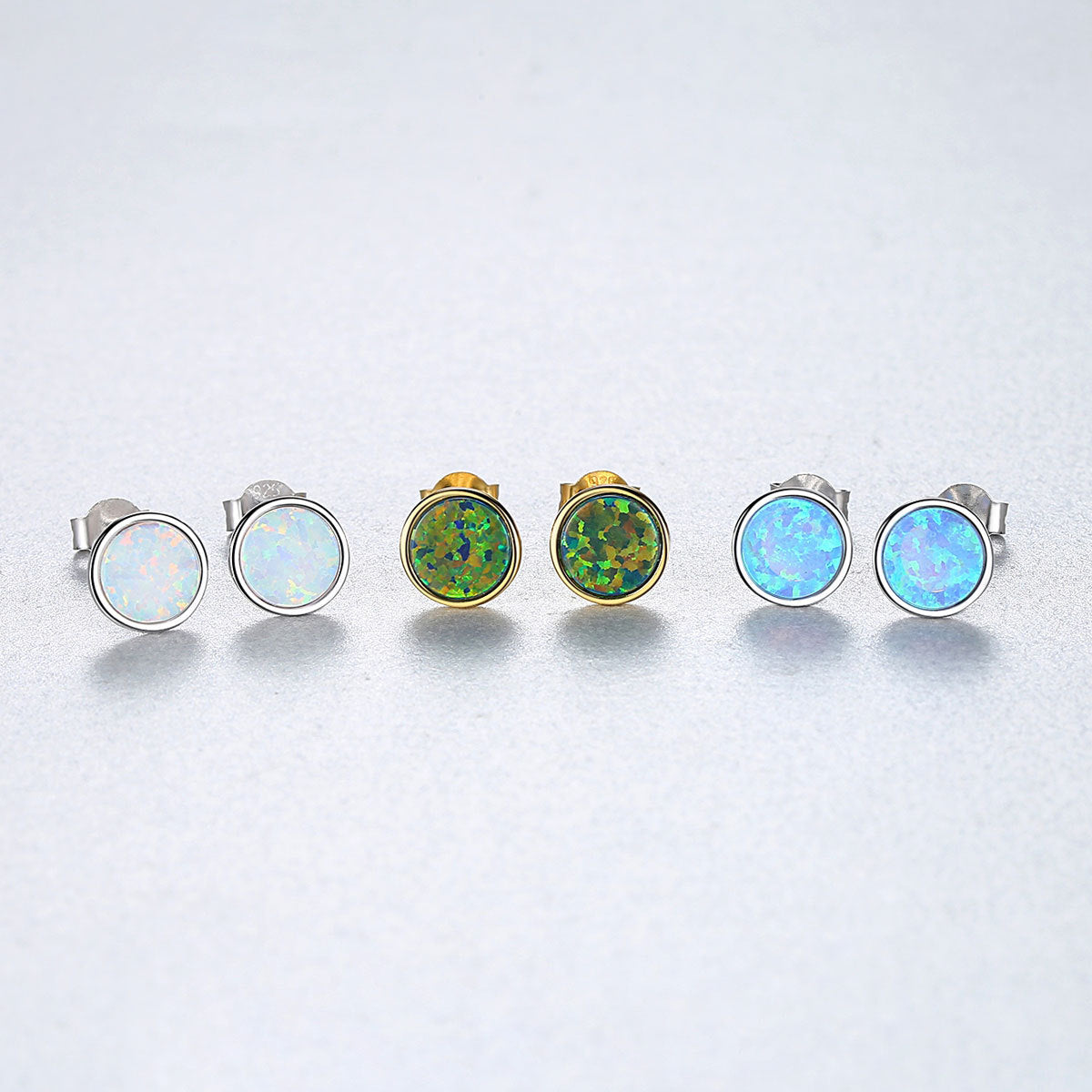 Gemestonely-Chic 925 Silver Round Simulated Opal Stud Earrings - Trendy Inspired Minimalist Ear Jewelry