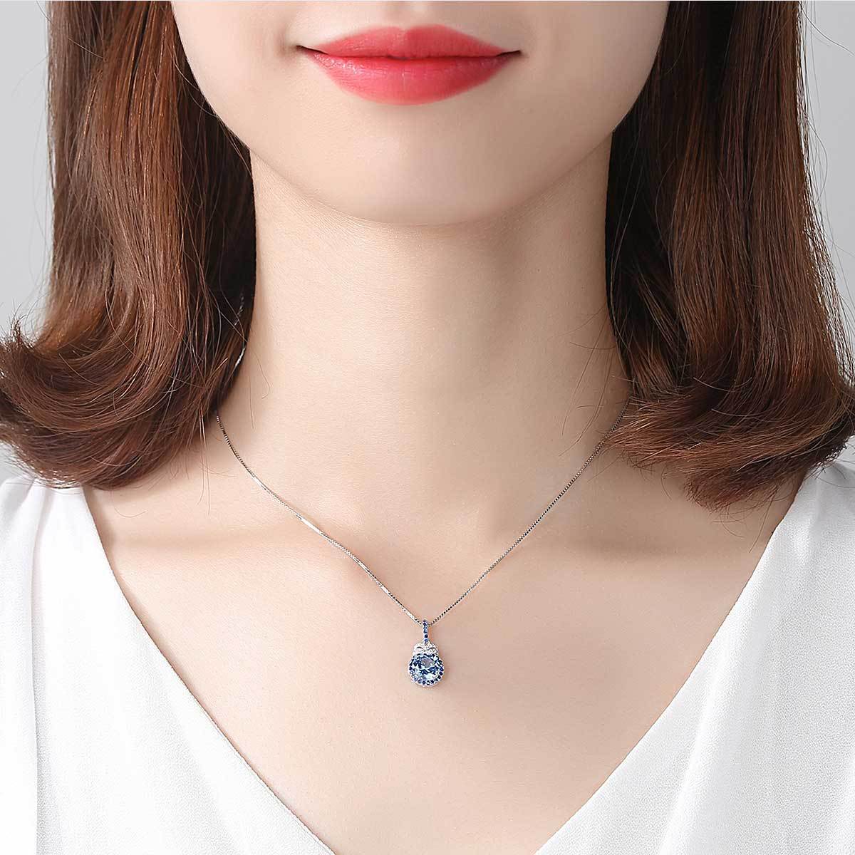 Gemstonely-Luxury Topaz Pendant Necklace for Women - Swiss Blue and 925 Silver Chain