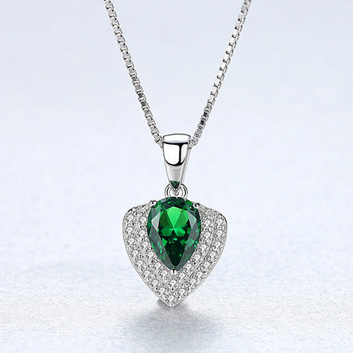 Gemstonely- Elegant and Eye-Catching: S925 Silver Necklace with Simulate Gemstone Droplet Pendant for Women