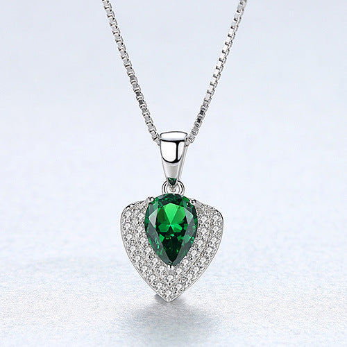 Gemstonely- Elegant and Eye-Catching: S925 Silver Necklace with Simulate Gemstone Droplet Pendant for Women