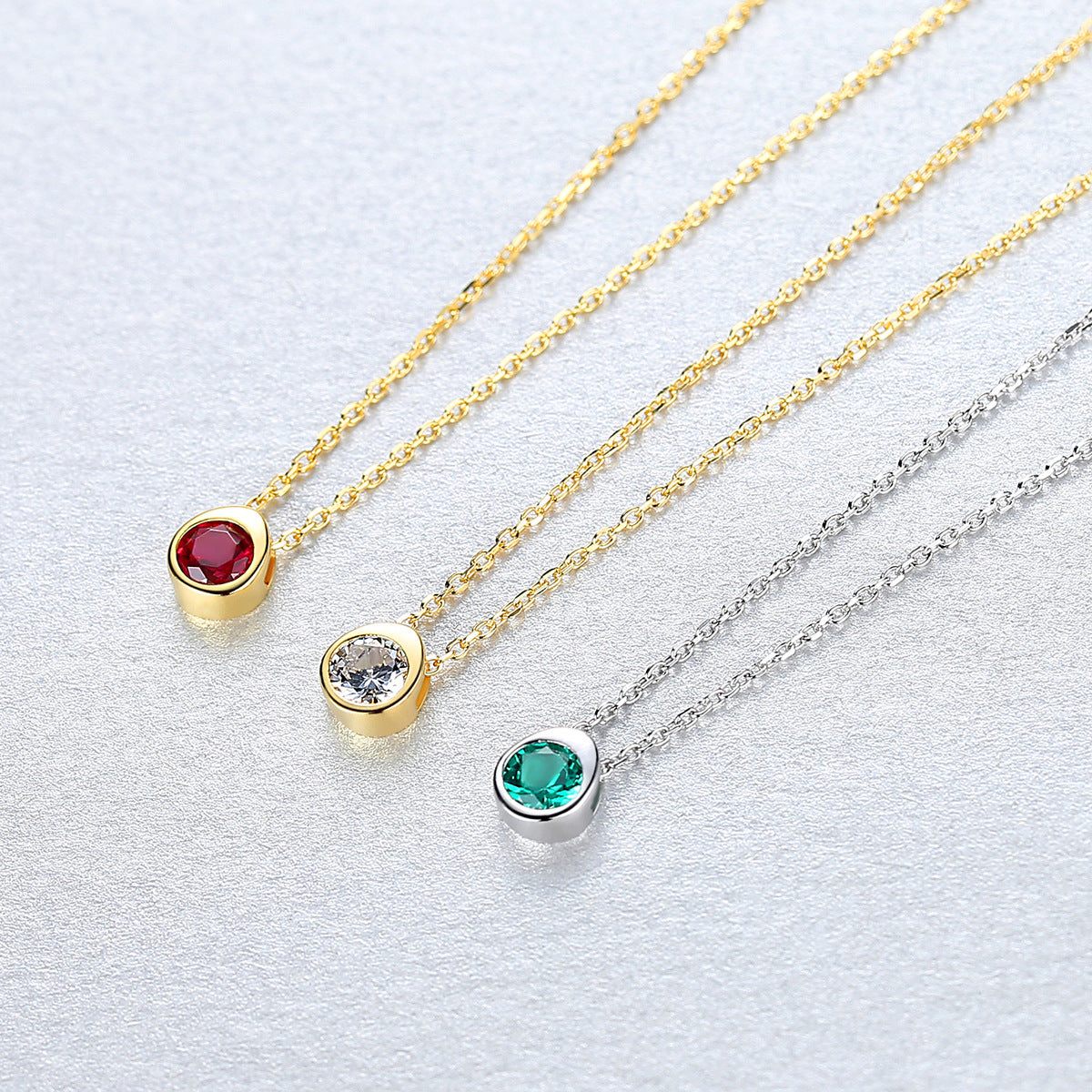 Gemstonely-Elegant S925 Sterling Silver Simulate Emerald/Ruby/Cubic Zirconia Pendant Necklace - Simple and Stylish Jewelry