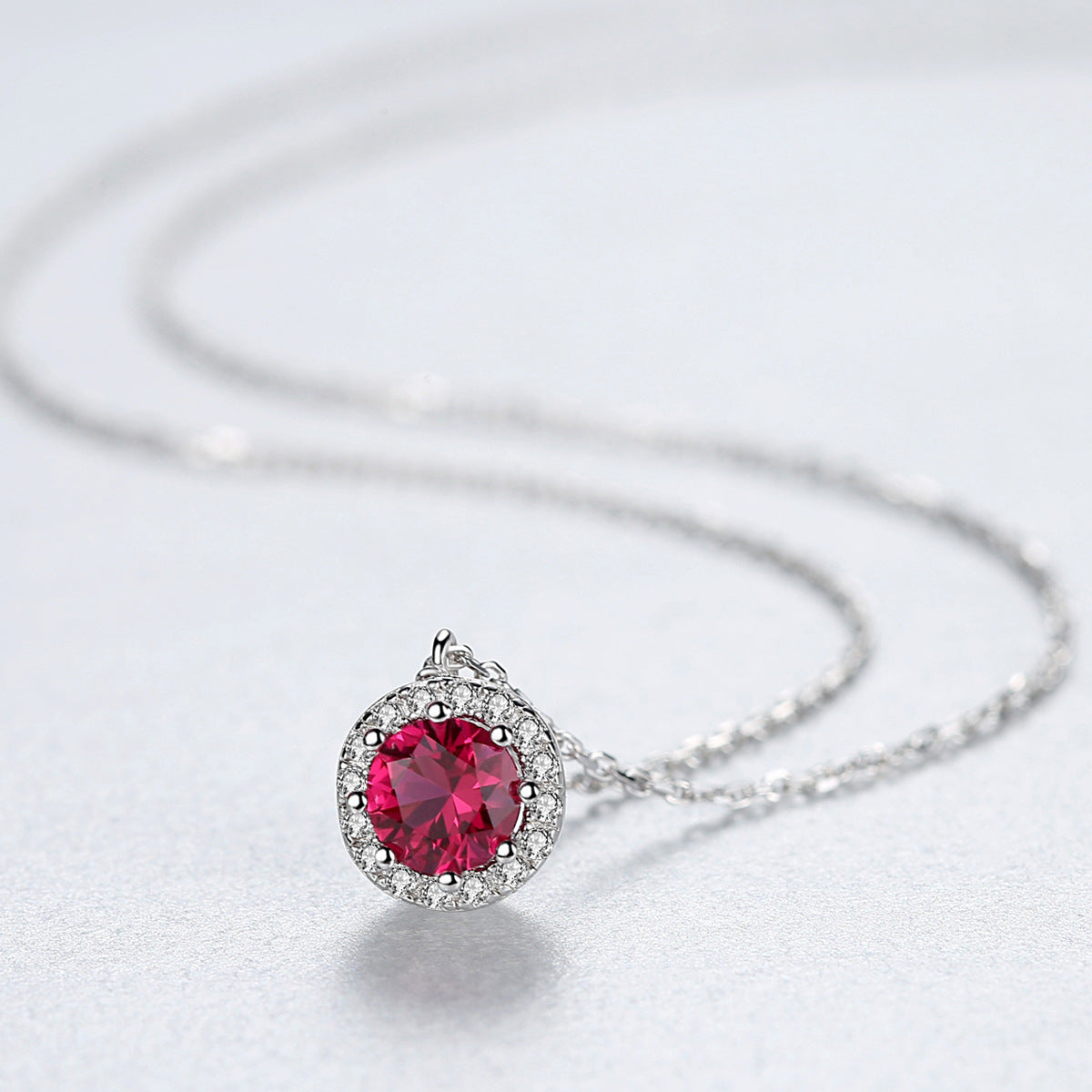 Gemstonely- S925 Silver Necklace with Simulate Ruby Pendant in Simple and Fashionable Style