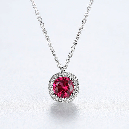 Gemstonely- S925 Silver Necklace with Simulate Ruby Pendant in Simple and Fashionable Style