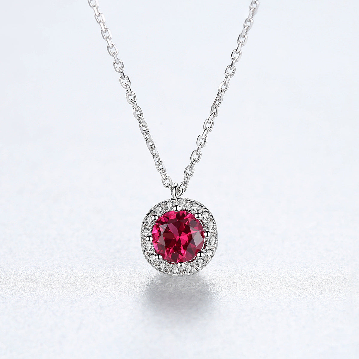 Gemstonely- S925 Silver Necklace with Simulate Ruby Pendant in Simple and Fashionable Style
