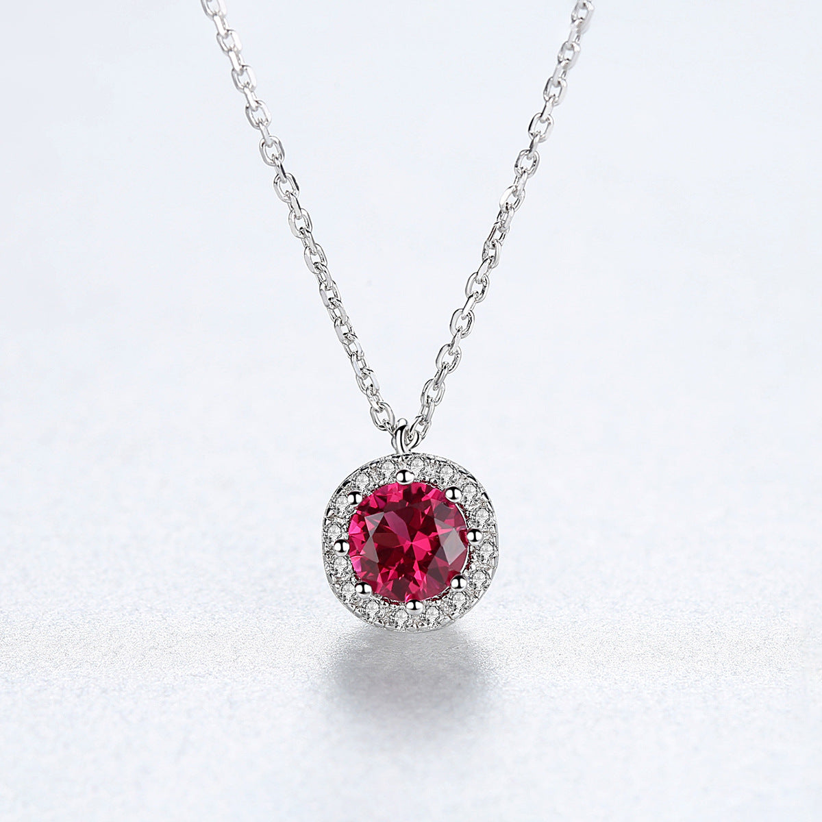 Gemstonely- S925 Silver Necklace with Simulate Ruby Pendant in Simple and Fashionable  Style
