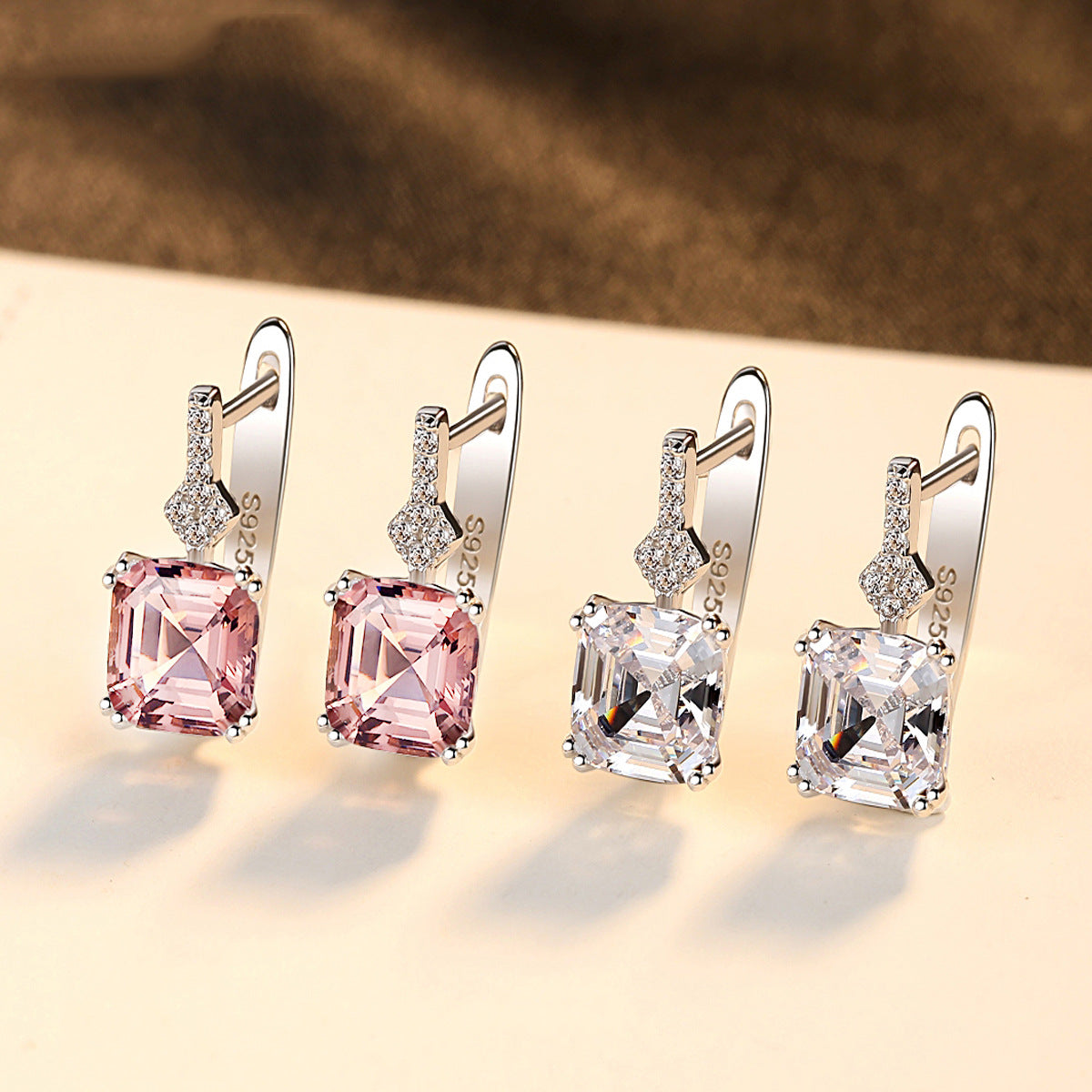 Gemstonely-Simple and Elegant Pink Morganite/Cubic Zirconia Silver Earrings for Women