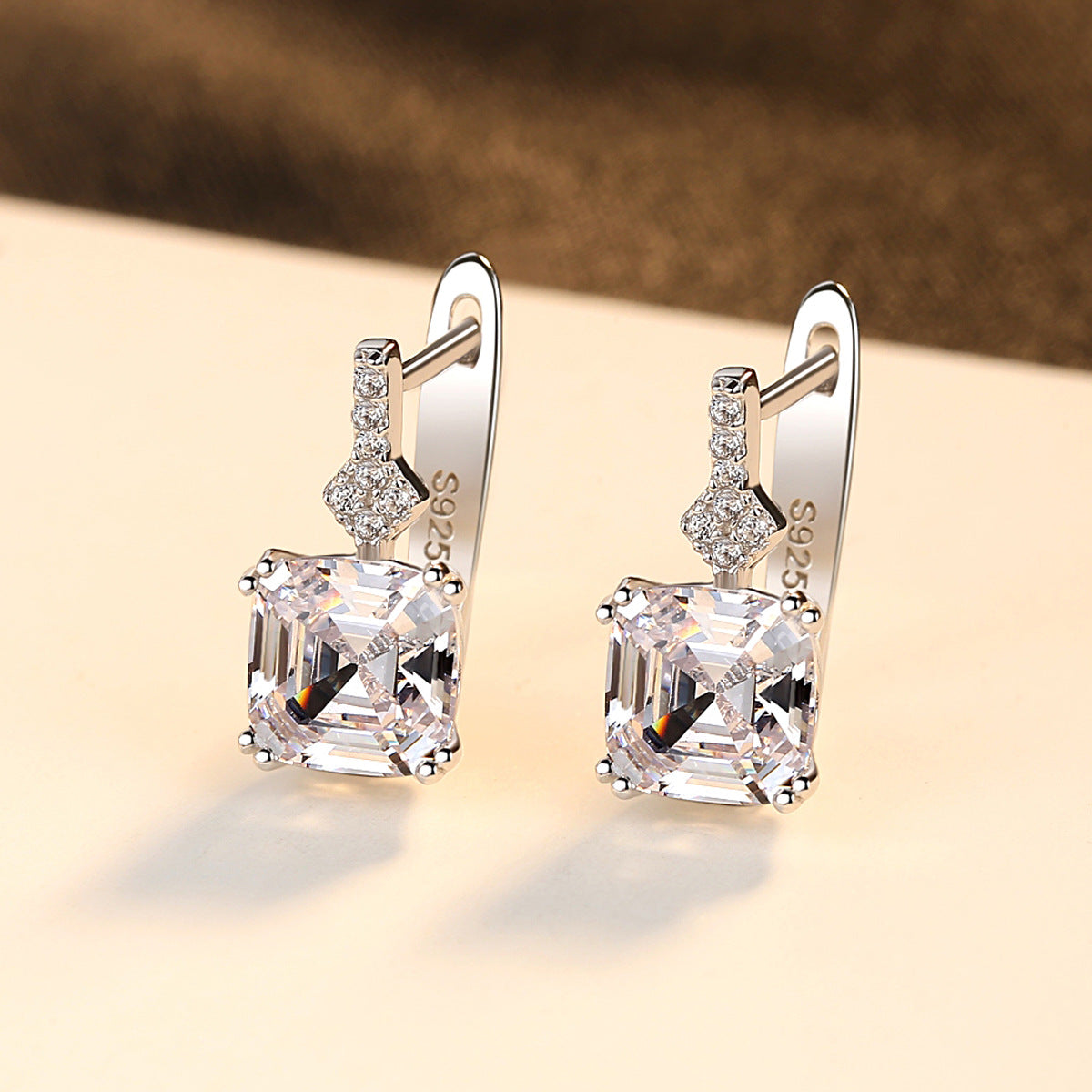 Gemstonely-Simple and Elegant Pink Morganite/Cubic Zirconia Silver Earrings for Women