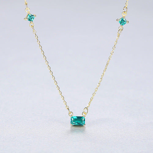 Gemstonely- S925 Silver Necklace with Synthetic Green Gemstone Pendant on Lock Chain for Office Ladies in Chic and Elegant Design