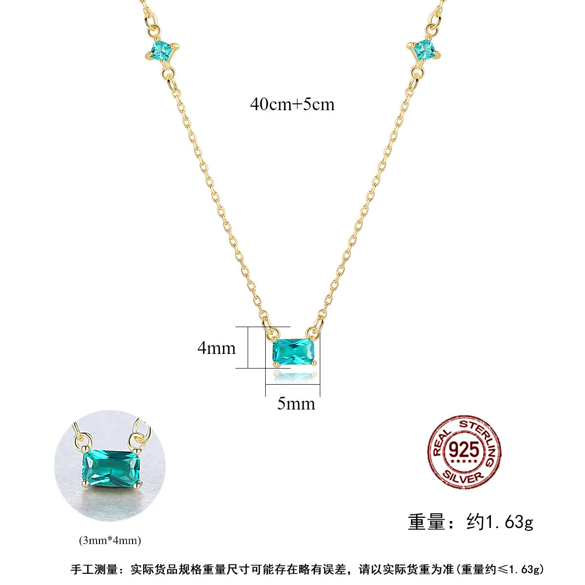 Gemstonely- S925 Silver Necklace with Synthetic Green Gemstone Pendant on Lock Chain for Office Ladies in Chic and Elegant Design