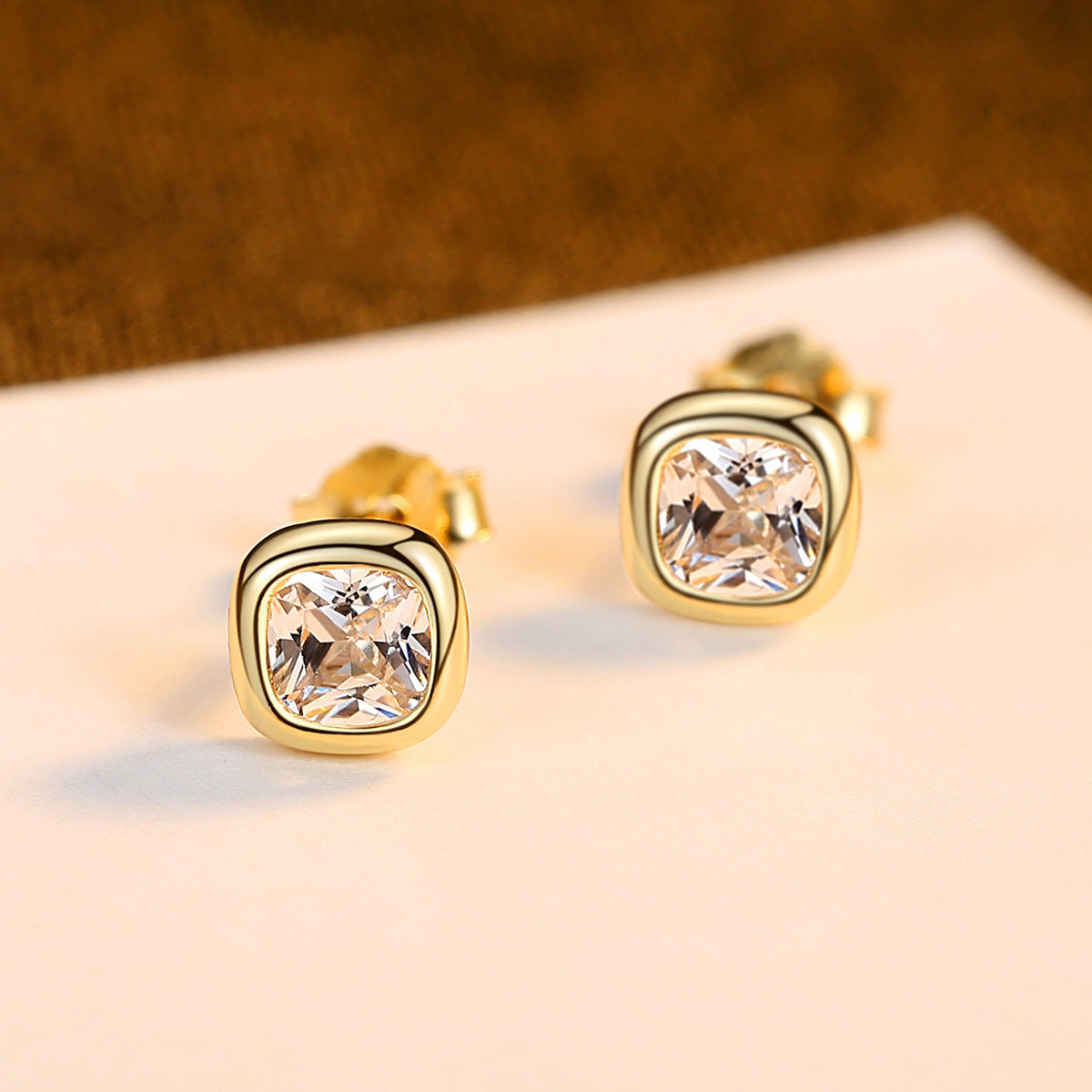 Gemstonely-Minimalist Square Zirconium Stud Earrings in S925 Sterling Silver