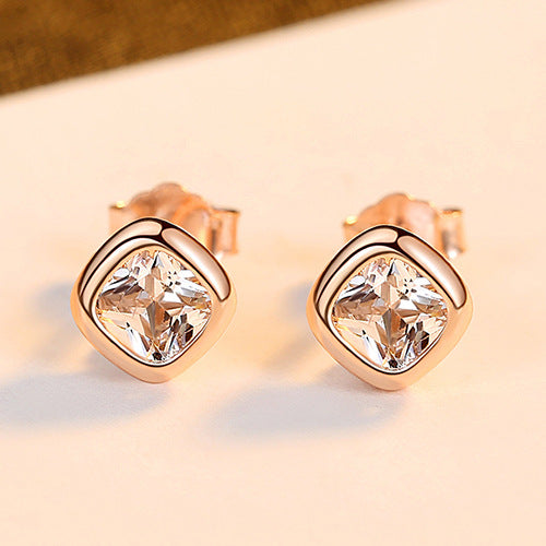 Gemstonely-Minimalist Square Zirconium Stud Earrings in S925 Sterling Silver