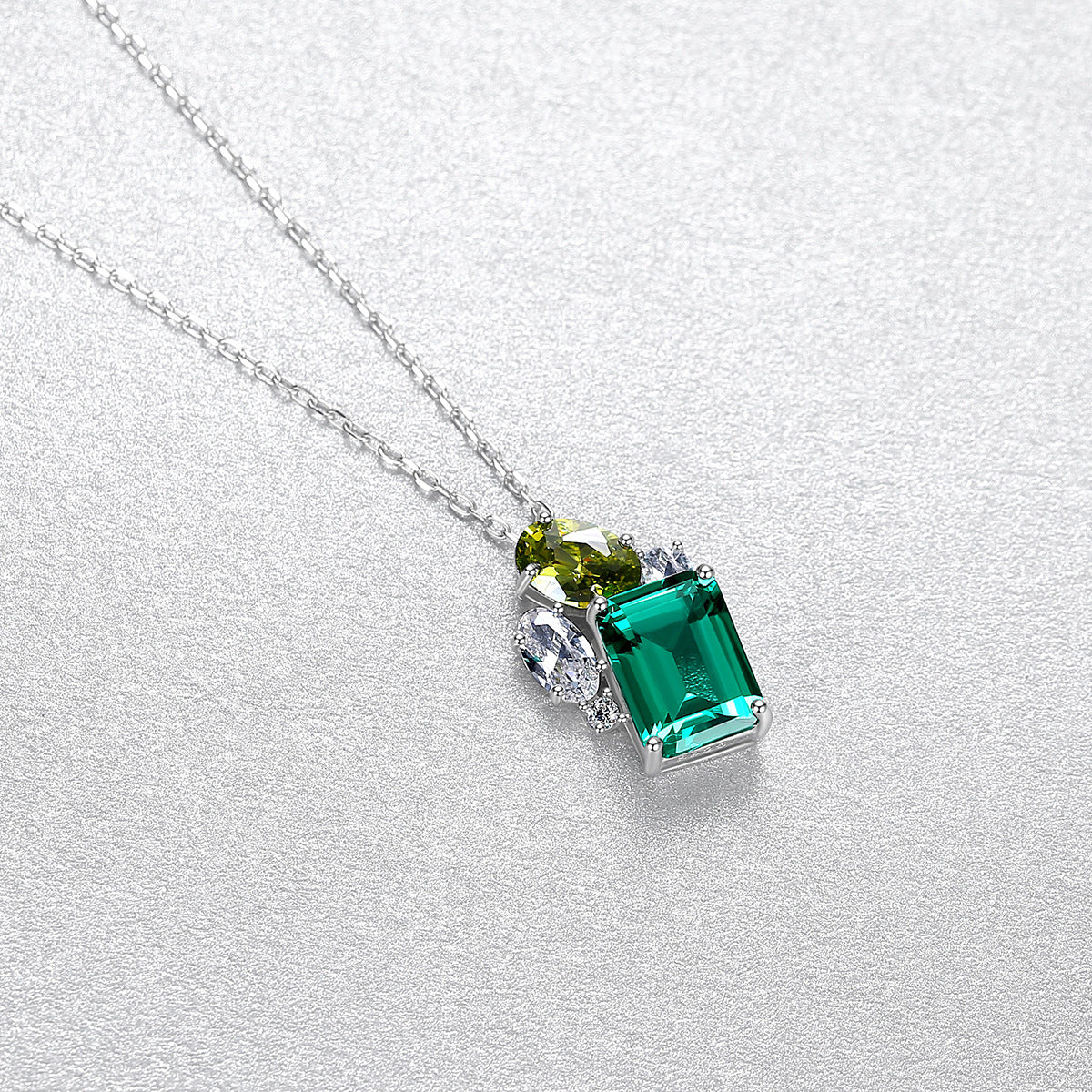 Gemstonely-S925 Sterling Silver Cross Necklace with Simulated Emerald Gemstone - Timeless Elegance and Distinctive Style for Women