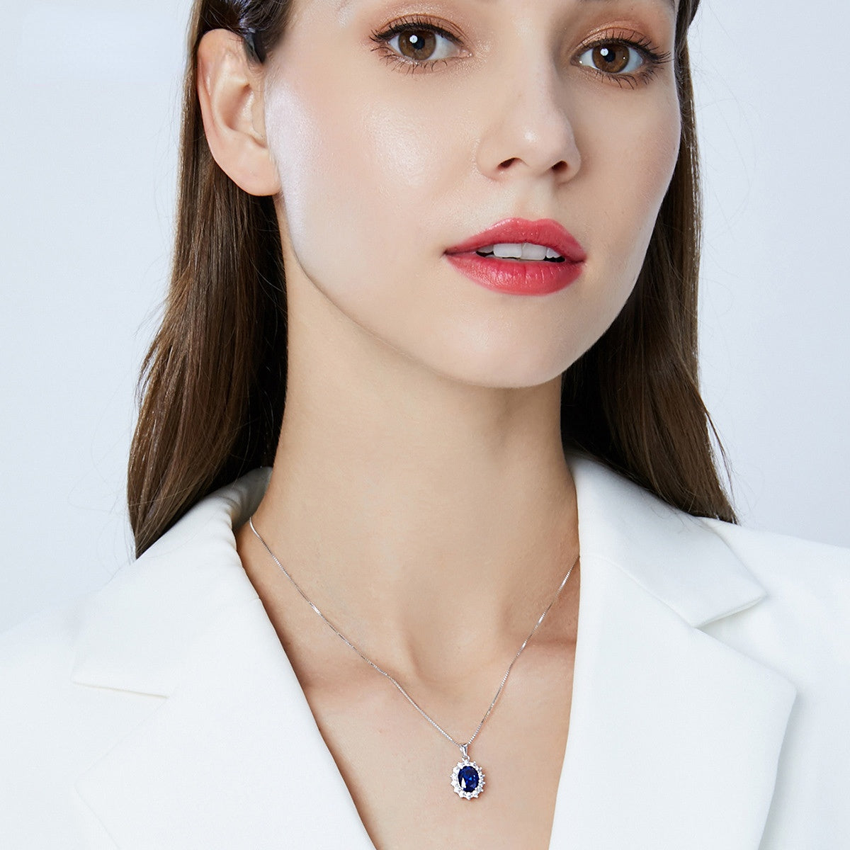 Gemstonely-925 Sterling Silver Necklace with Imitation Sapphire - Sophisticated Design for Upscale Occasions