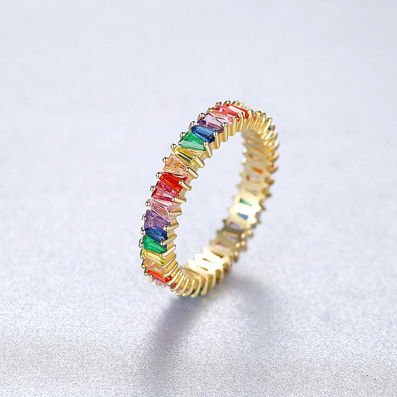 Gemstonely-Chic 925 Silver Rainbow Zirconia Women's Ring - Distinctive Vintage Style for a Standout Accessory