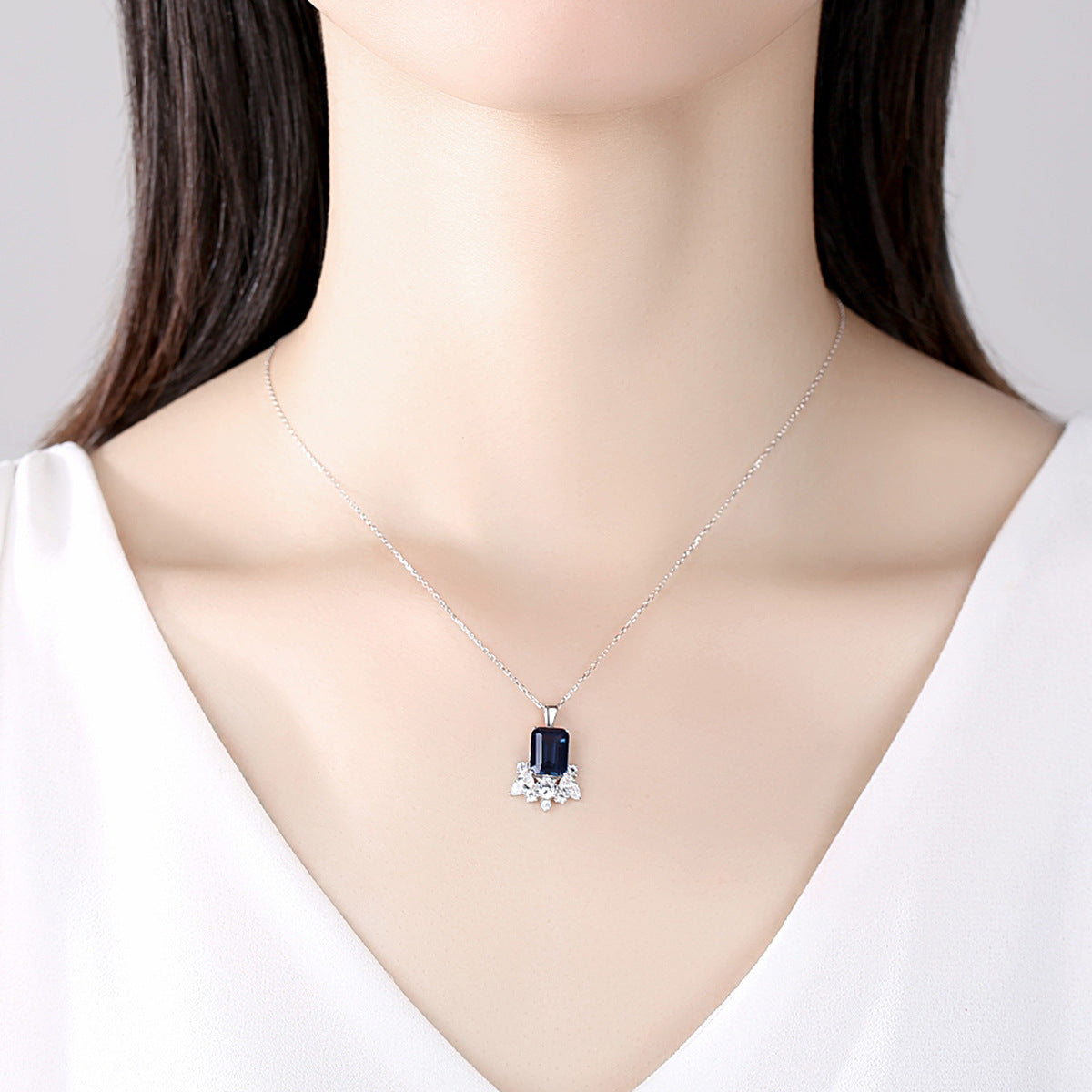 Gemstonely- Trendy and Fashionable: 925 Silver Necklace with Synthetic Gemstone Pendant on Lock Chain