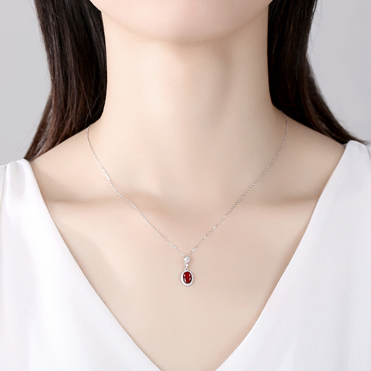 Gemstonely- Elegant and Sophisticated: S925 Silver Necklace with Simulate Ruby Pendant for Women in a Unique and Trendy Design