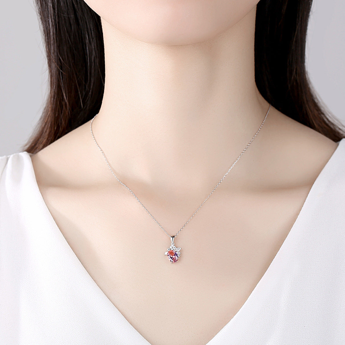 Gemstonely- Minimalist and Elegant: S925 Silver Necklace with Morganite Gemstone Pendant for Women