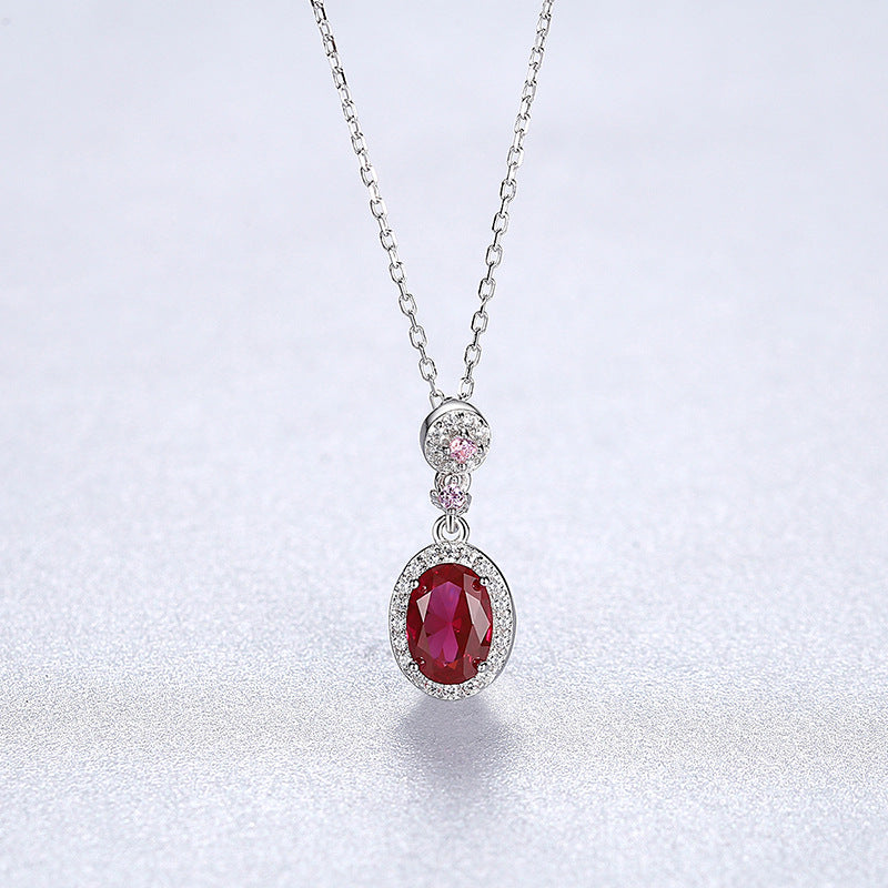 Gemstonely- Elegant and Sophisticated: S925 Silver Necklace with Simulate Ruby Pendant for Women in a Unique and Trendy Design