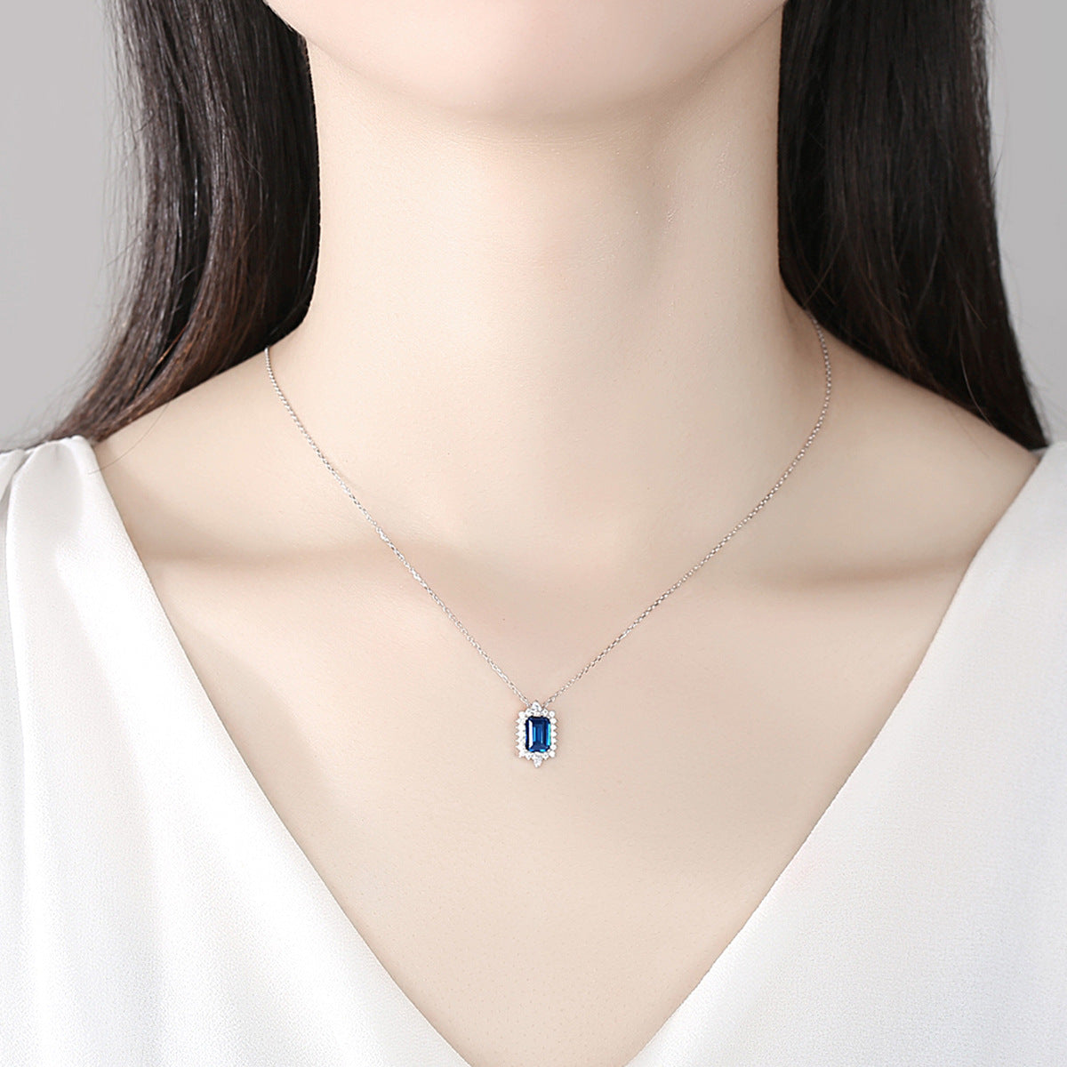 Gemstonely-925 Sterling Silver Necklace with Blue Simulate Sapphire Pendant - Elegant and Fashionable