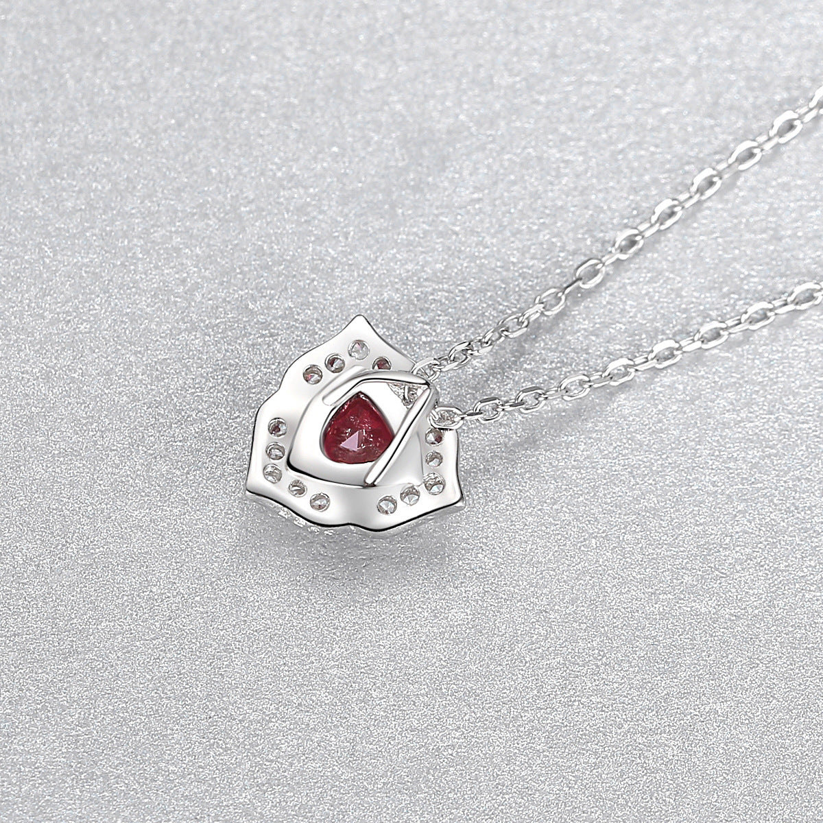 Gemstonely-S925 Silver Lock Necklace with Triangular Simulate Ruby Gemstone Pendant for Women