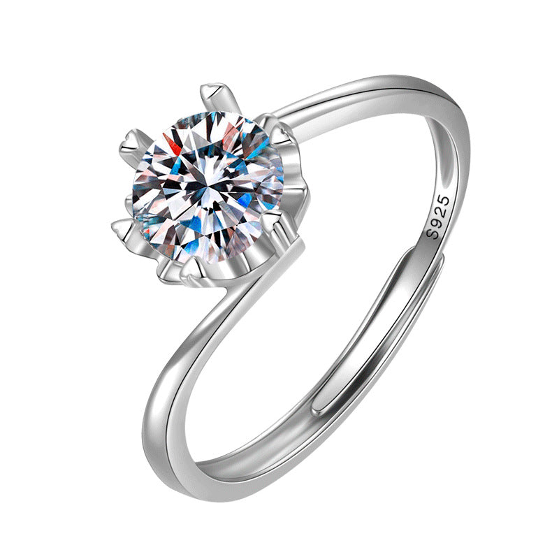 Gemstonely-S925 Silver Snowflake Twisted Arm Ring for Women with 1 Carat Heart-shaped Six-Pronged