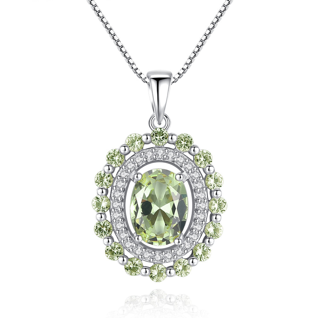 Gemstonely- S925 Silver Necklace with Olive Green Gemstone Pendant on Box Chain