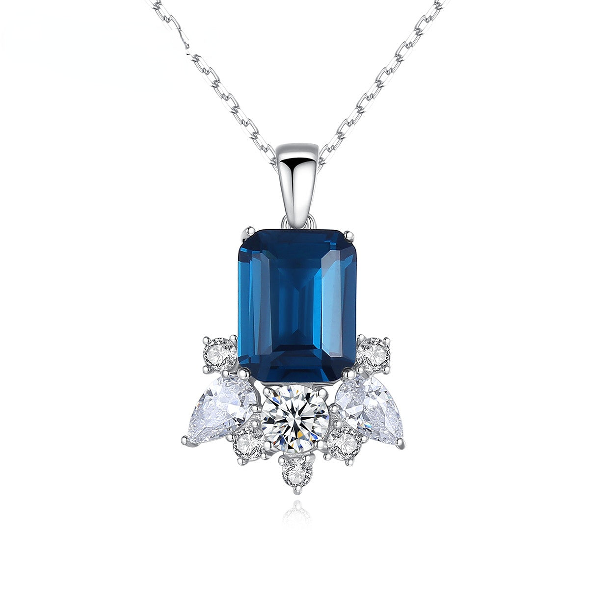 Gemstonely- Trendy and Fashionable: 925 Silver Necklace with Synthetic Gemstone Pendant on Lock Chain