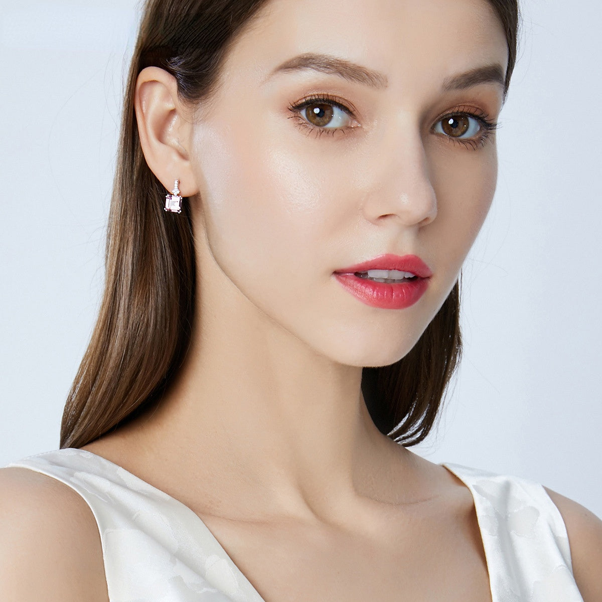 Gemstonely-Simple and Elegant Pink Morganite/Cubic Zirconia Silver Earrings for Women