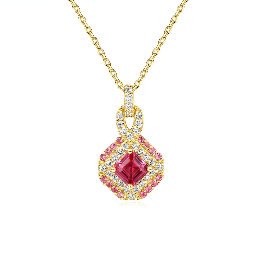 Gemstonely- Vintage and Elegant: S925 Silver Necklace with Red Gemstone Pendant for Women Simulated Ruby in Light Luxury Style