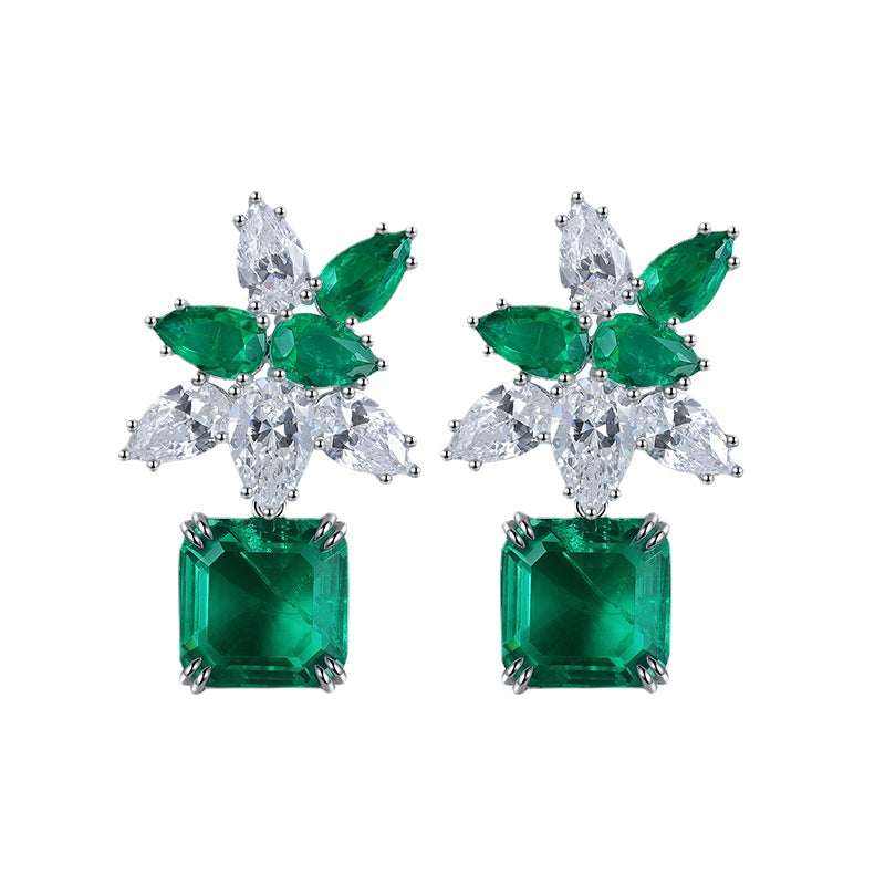 Gemstonely-Lab-Created Emerald Earrings with Dynamic and Unique Design, Elegant and Eye-catching