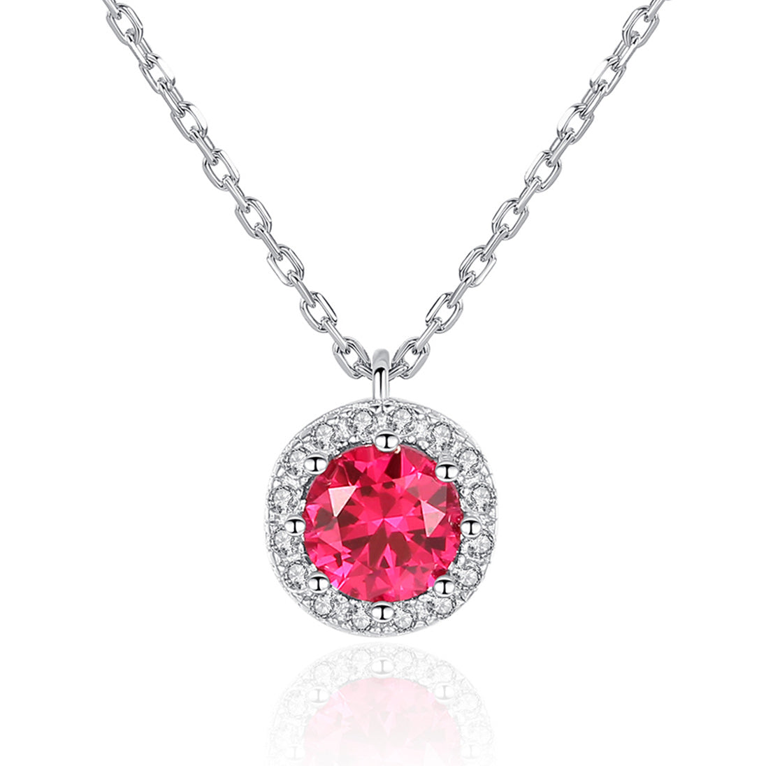 Gemstonely- S925 Silver Necklace with Simulate Ruby Pendant in Simple and Fashionable  Style