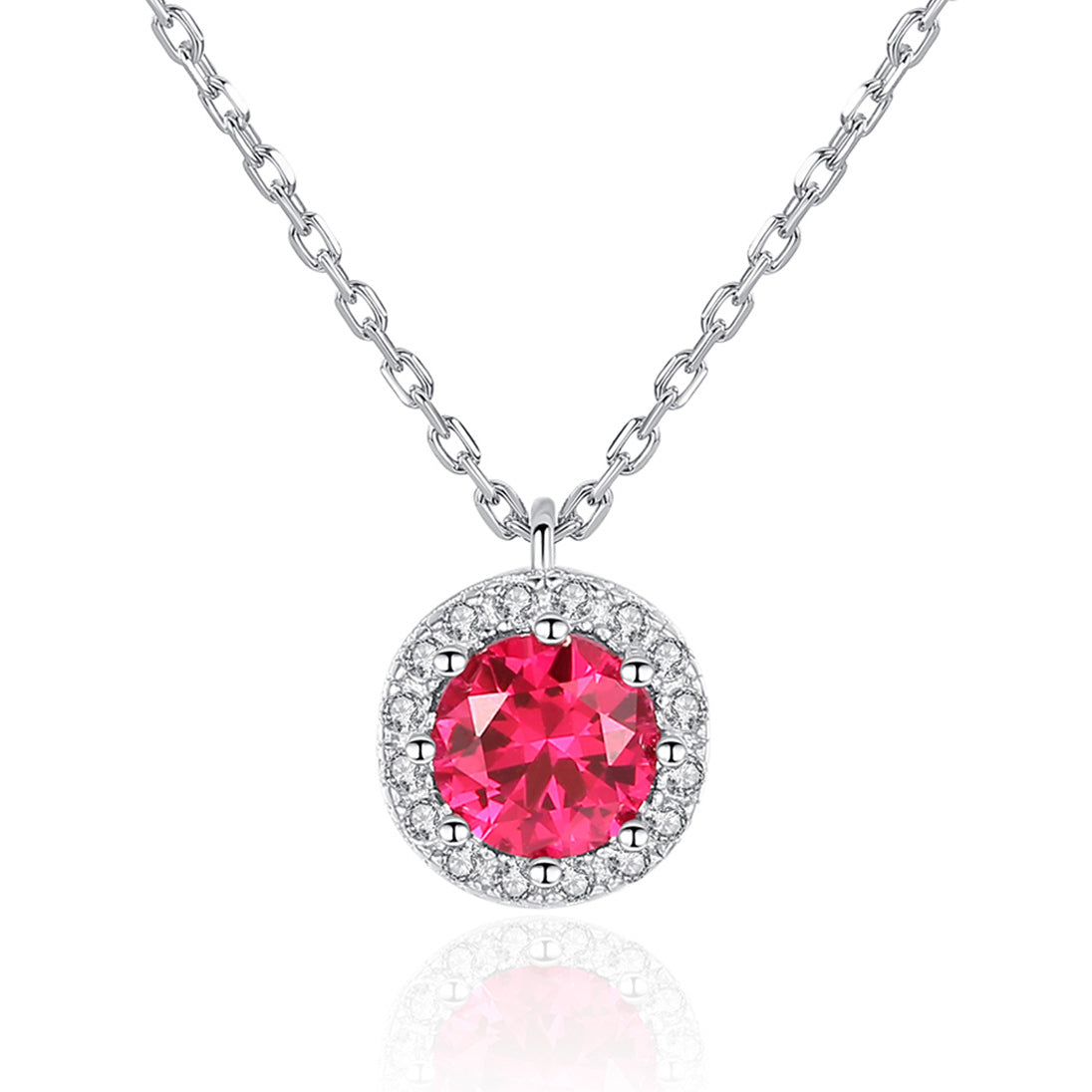 Gemstonely- S925 Silver Necklace with Simulate Ruby Pendant in Simple and Fashionable Style
