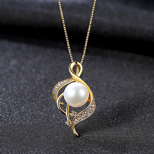 Gemstonely-S925 Sterling Silver Freshwater Pearl Pendant Necklace - Unique Design Women's Accessory