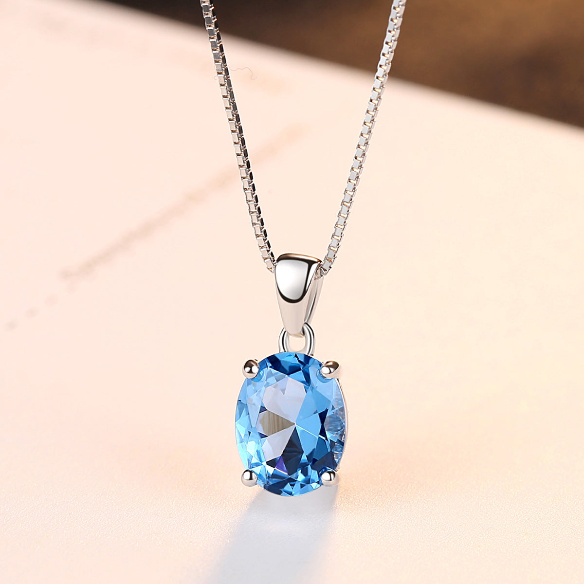 Gemstonely- Blue Topaz Pendant 925 Silver Necklace for Women with Minimalist Design