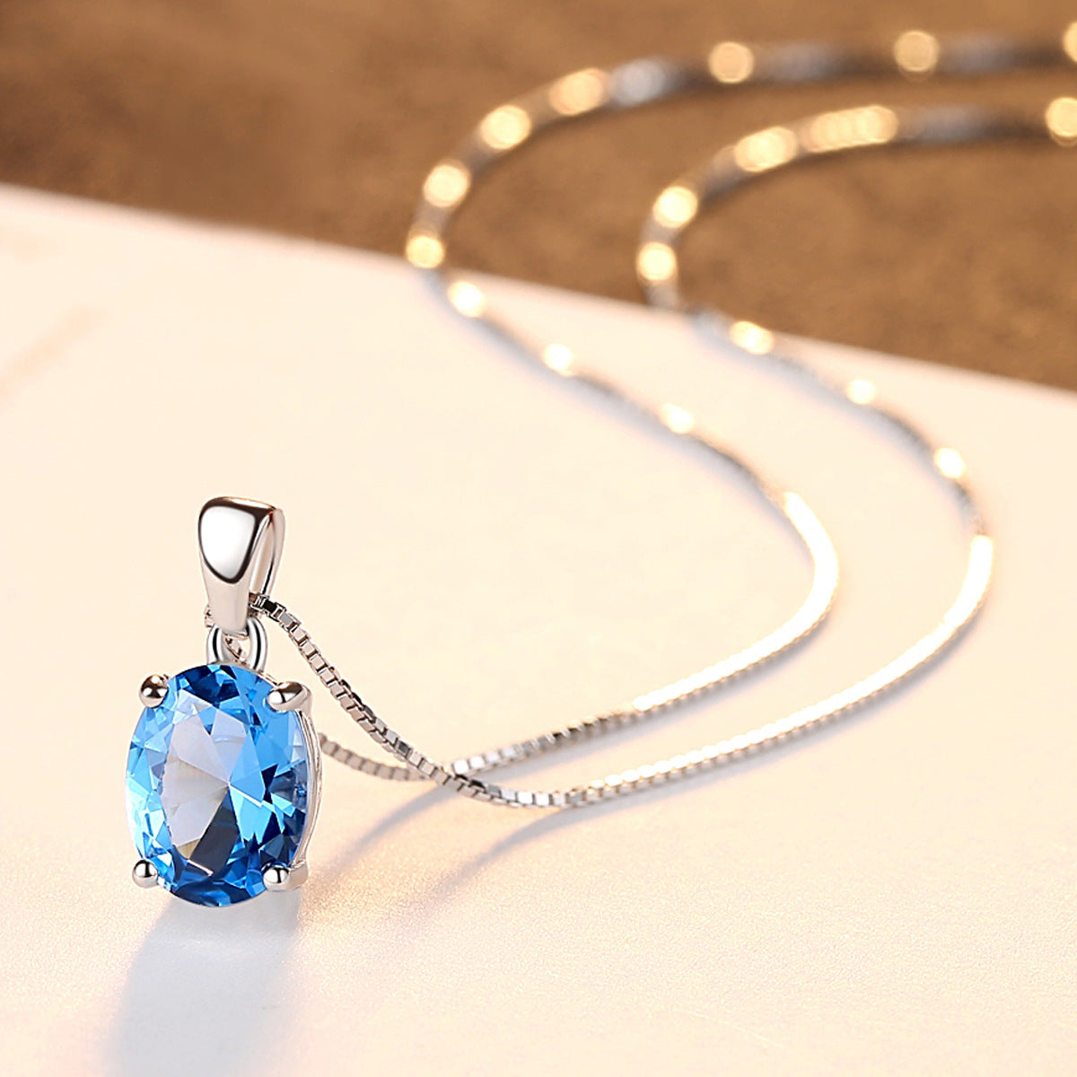 Gemstonely- Blue Topaz Pendant 925 Silver Necklace for Women with Minimalist Design