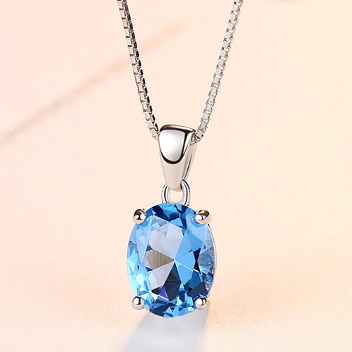 Gemstonely- Blue Topaz Pendant 925 Silver Necklace for Women with Minimalist Design