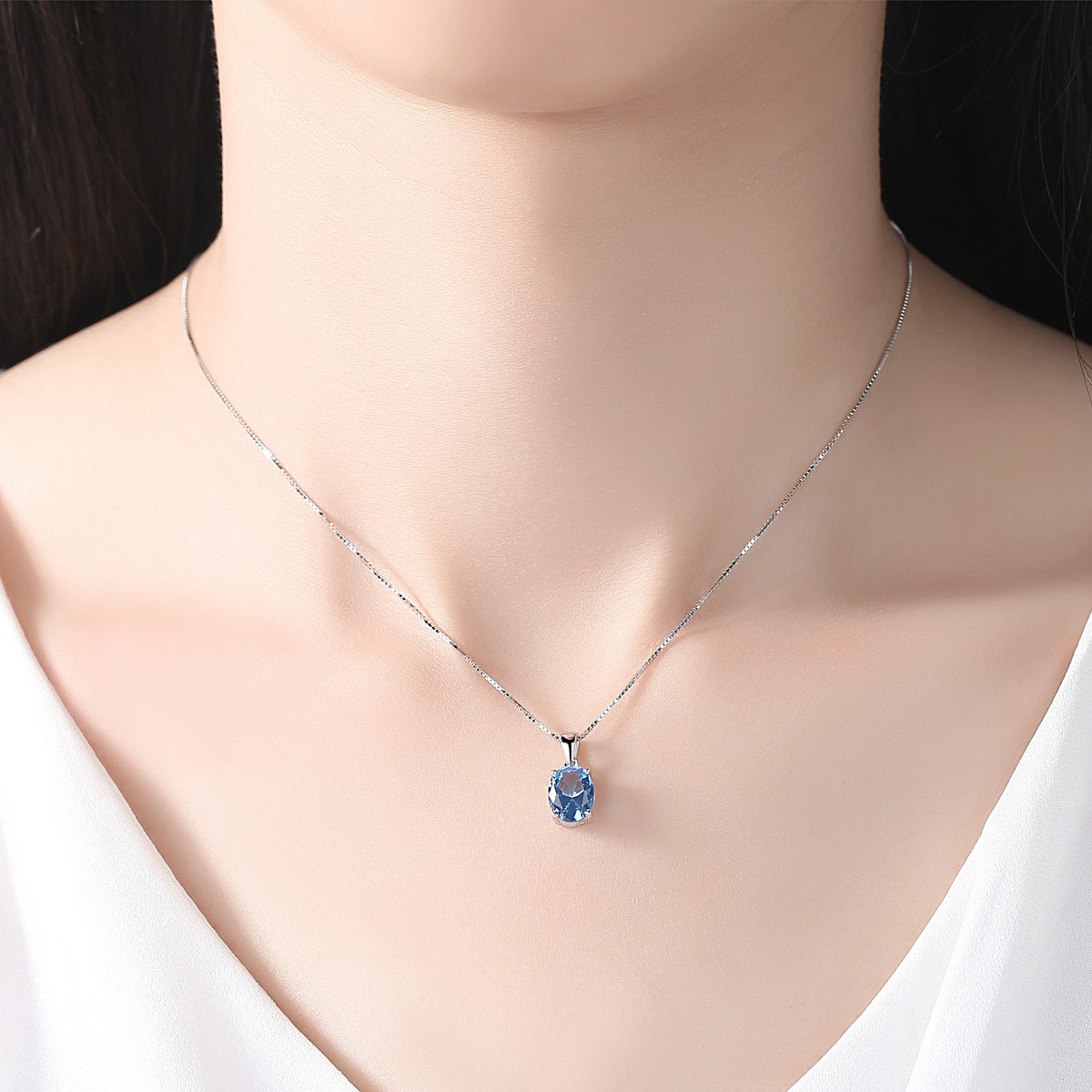 Gemstonely- Blue Topaz Pendant 925 Silver Necklace for Women with Minimalist Design
