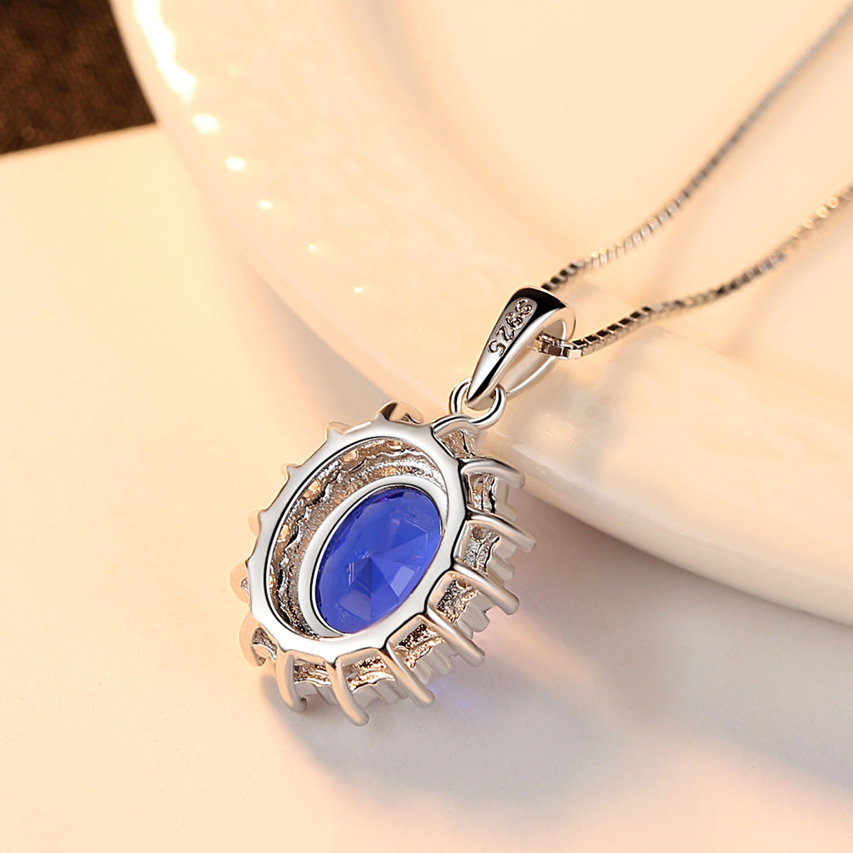 Gemstonely-925 Sterling Silver Necklace with Imitation Sapphire - Sophisticated Design for Upscale Occasions