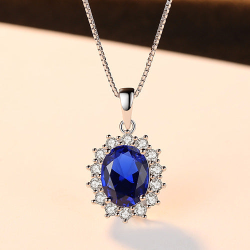 Gemstonely-925 Sterling Silver Necklace with Imitation Sapphire - Sophisticated Design for Upscale Occasions