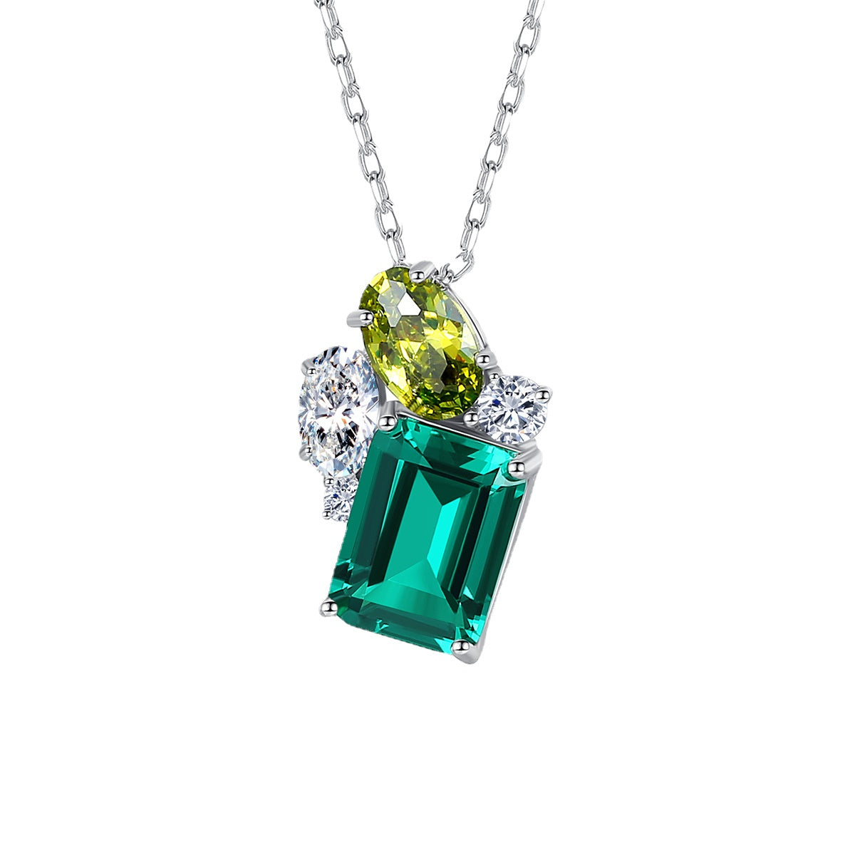 Gemstonely-S925 Sterling Silver Cross Necklace with Simulated Emerald Gemstone - Timeless Elegance and Distinctive Style for Women