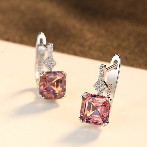 Gemstonely-Simple and Elegant Pink Morganite/Cubic Zirconia Silver Earrings for Women