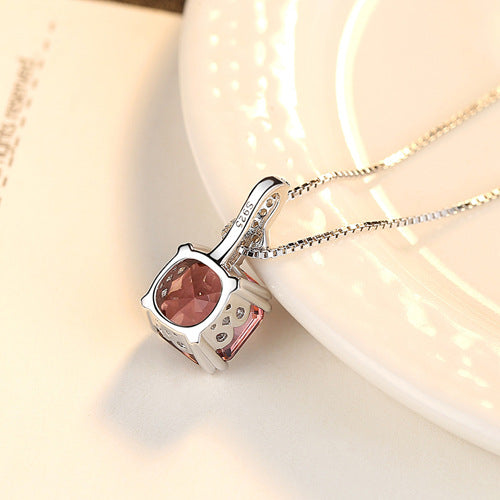Gemstonely-Morganite Pendant Necklace with Silver Box Chain - Fashionable and Versatile 925 Sterling Silver Jewelry for Women