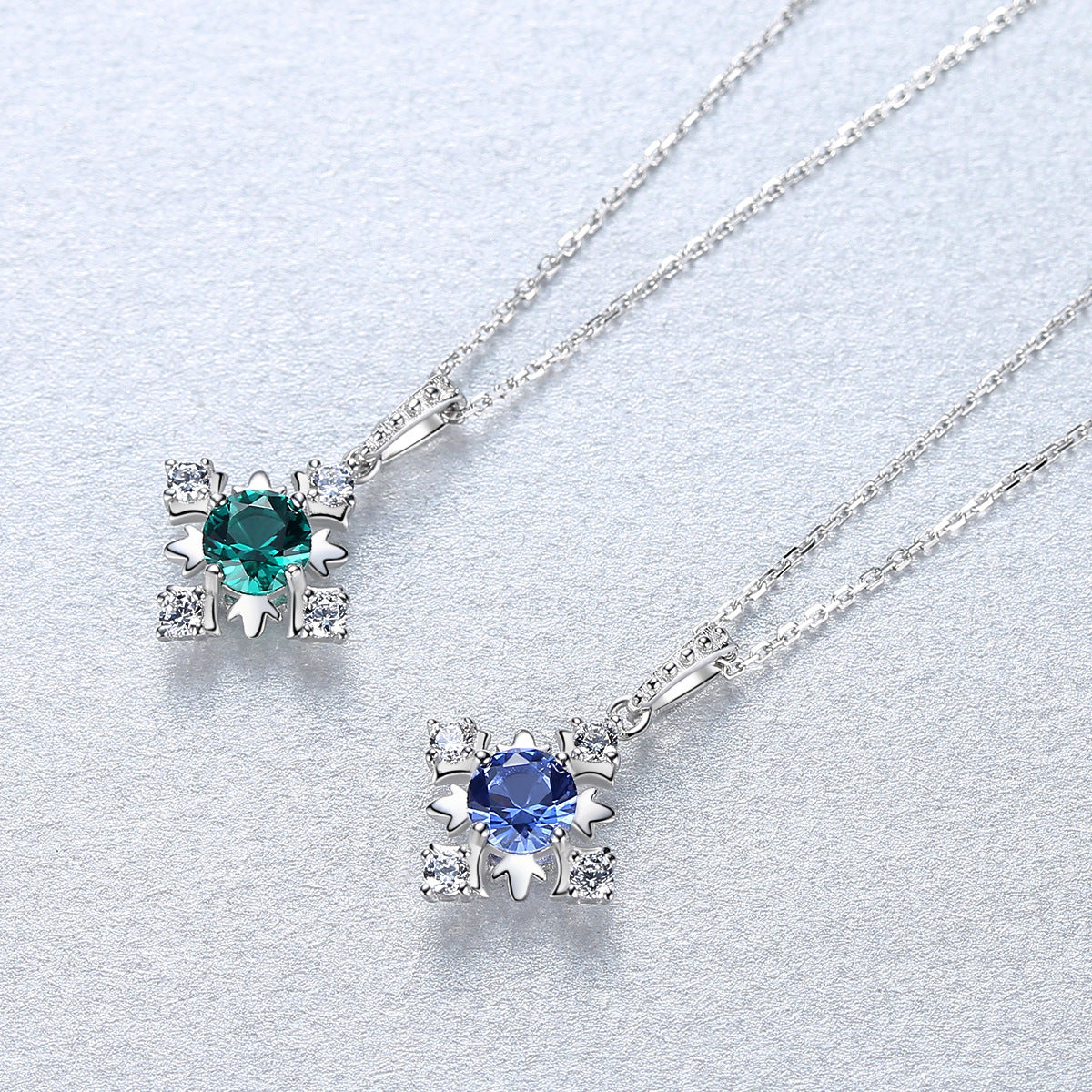 Gemstonely- Sterling Silver Necklace with Colored Simulate Gemstones and Diamonds (Cubic Zirconia)
