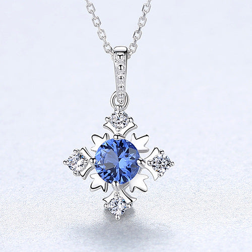 Gemstonely- Sterling Silver Necklace with Colored Simulate Gemstones and Diamonds (Cubic Zirconia)