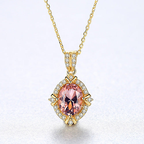 Gemstonely- Fashionable and Elegant: S925 Silver Necklace with Micro-Inlaid Colored Gemstone Pendant for Women