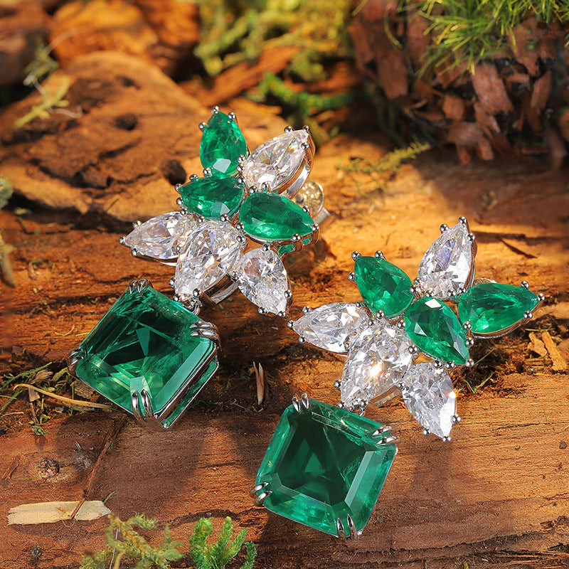 Gemstonely-Lab-Created Emerald Earrings with Dynamic and Unique Design, Elegant and Eye-catching