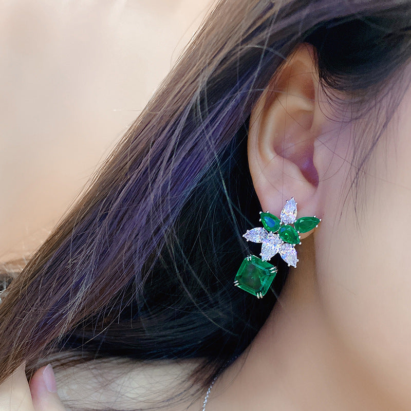 Gemstonely-Lab-Created Emerald Earrings with Dynamic and Unique Design, Elegant and Eye-catching