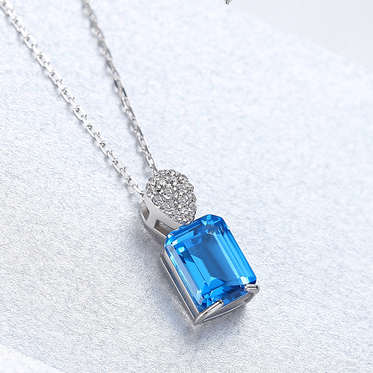 Gemstonely- Ins Style Creativity: S925 Silver Lock Necklace with Square Synthetic Cubic Zirconia Pendant and Blue Gemstone for Women